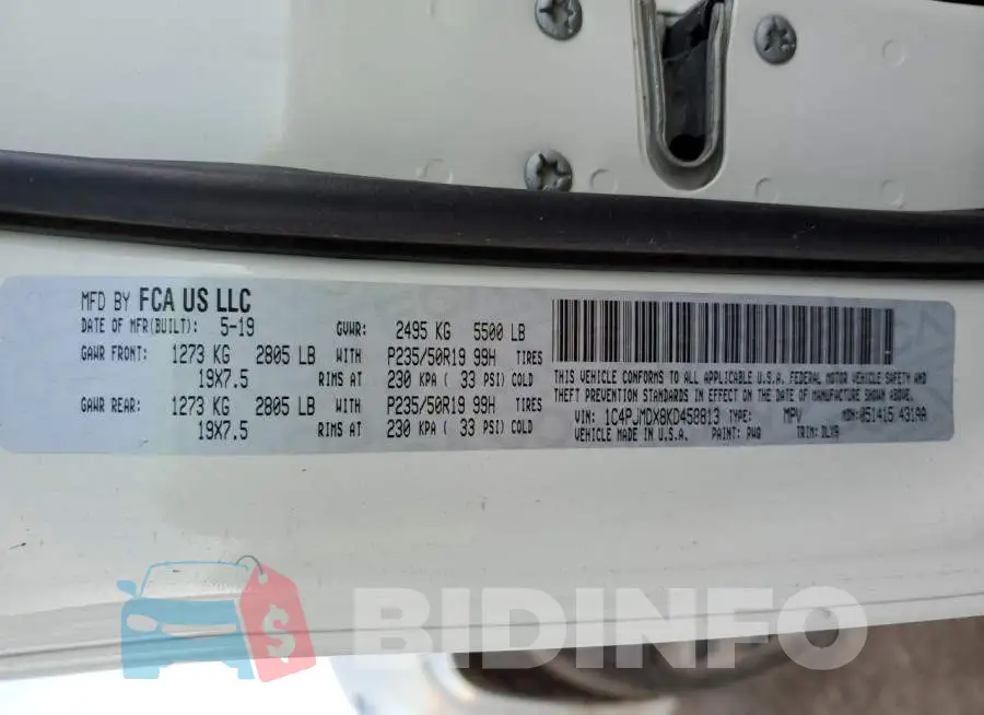 1C4PJMDX8KD458813 Photo# 13