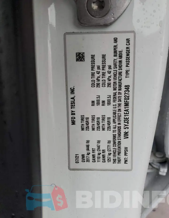 5YJ3E1EA1MF027348 Photo# 12