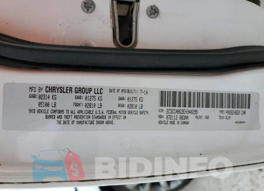 2C3CCABG3EH340299 Photo# 10