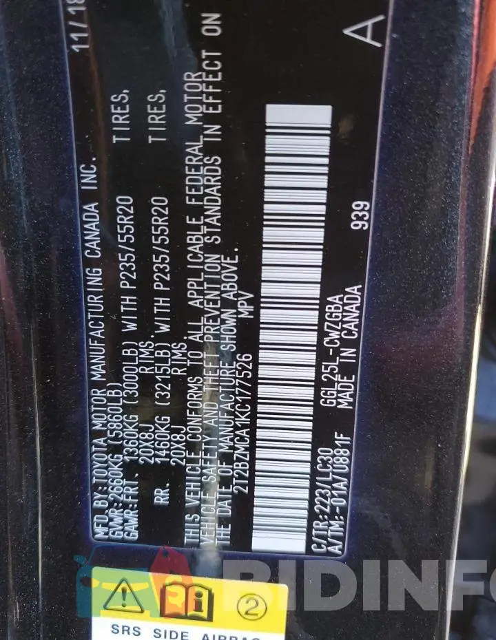 2T2BZMCA1KC177526 Photo# 13