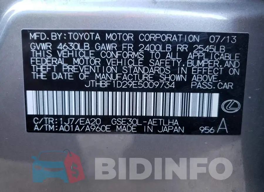 JTHBF1D29E5009734 Photo# 10