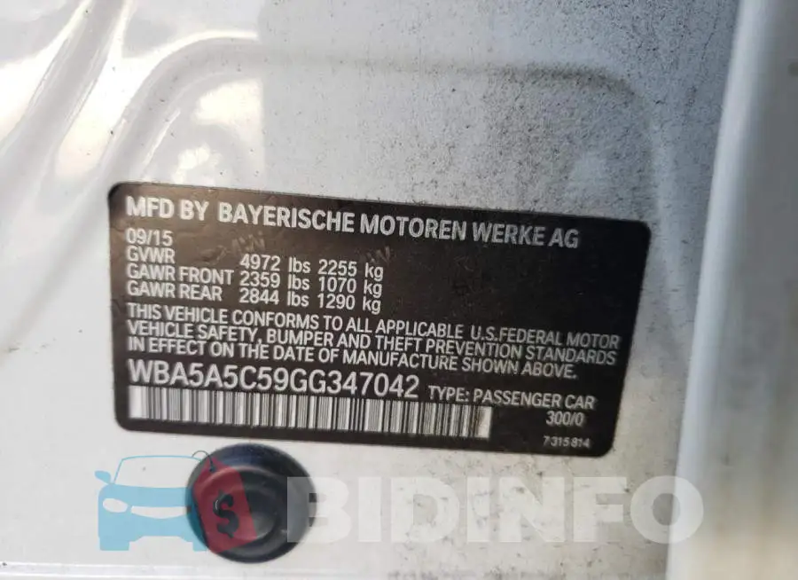 WBA5A5C59GG347042 Photo# 10