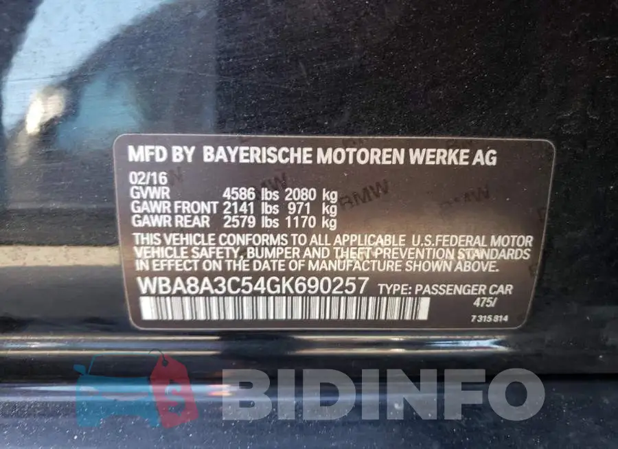 WBA8A3C54GK690257 Photo# 12