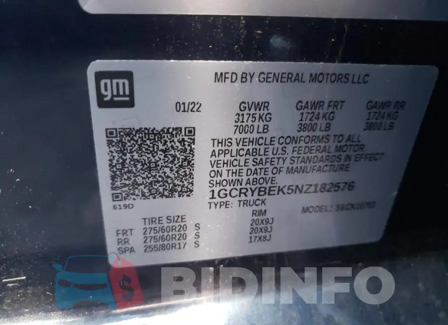1GCRYBEK5NZ182576 Photo# 10