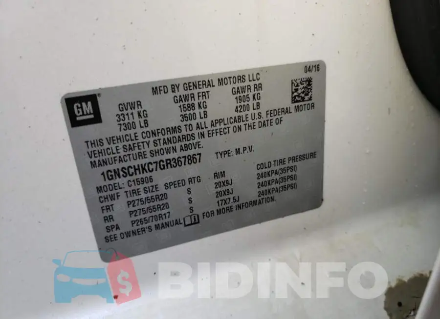 1GNSCHKC7GR367867 Photo# 10