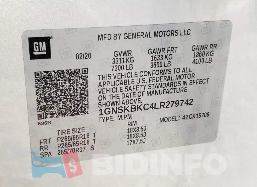 1GNSKBKC4LR279742 Photo# 10