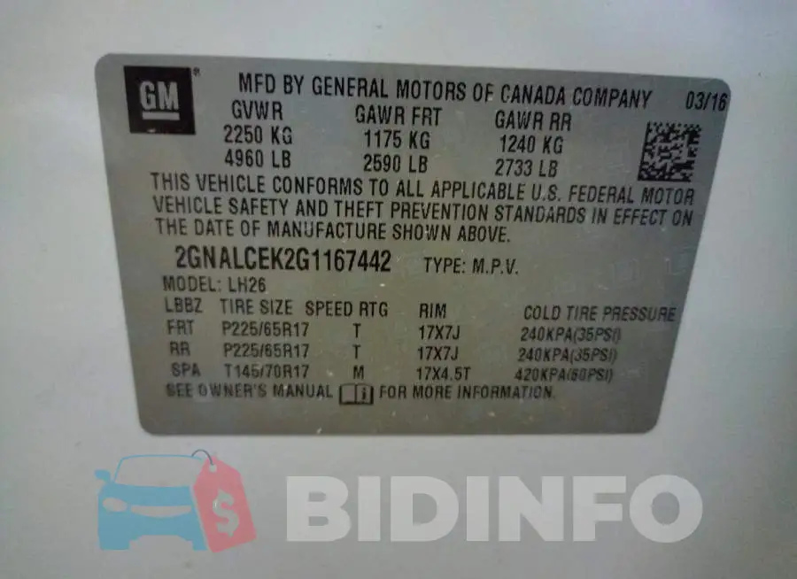 2GNALCEK2G1167442 Photo# 10