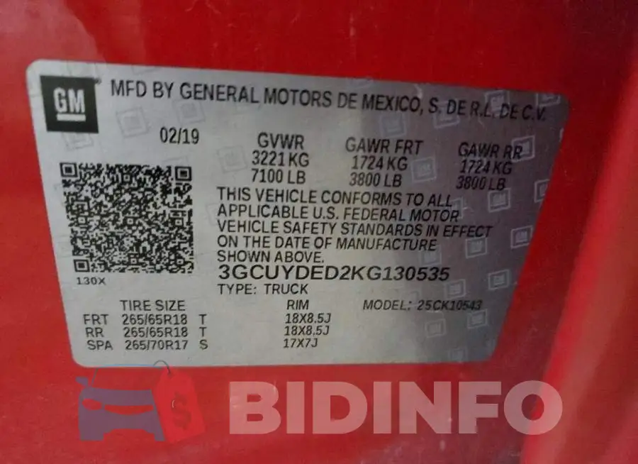 3GCUYDED2KG130535 Photo# 10