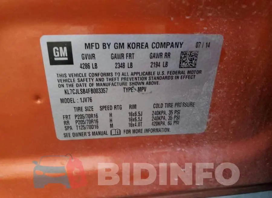KL7CJLSB4FB003357 Photo# 13