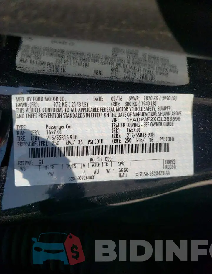 1FADP3F2XGL383595 Photo# 10