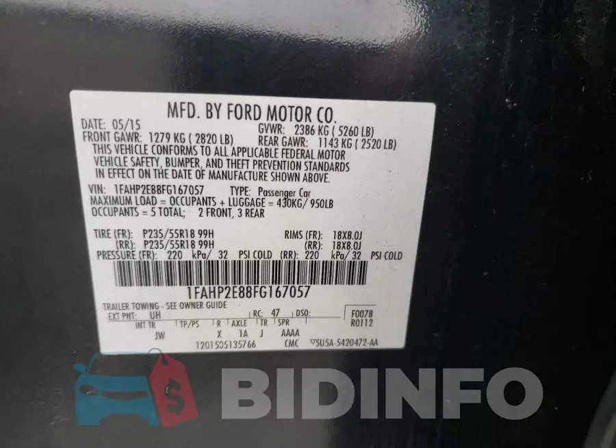 1FAHP2E88FG167057 Photo# 12
