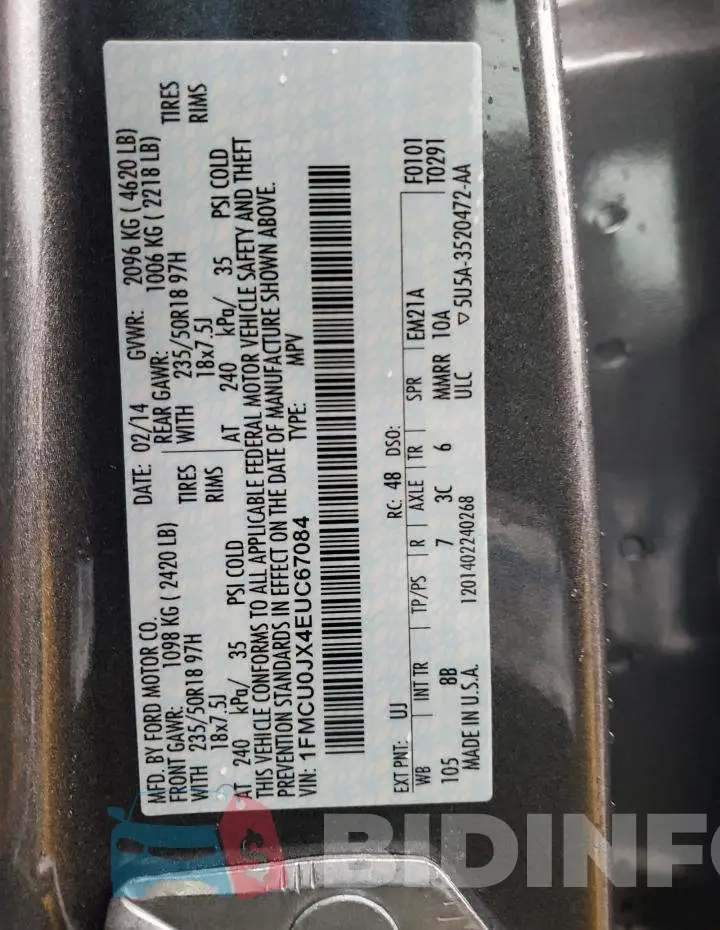 1FMCU0JX4EUC67084 Photo# 13
