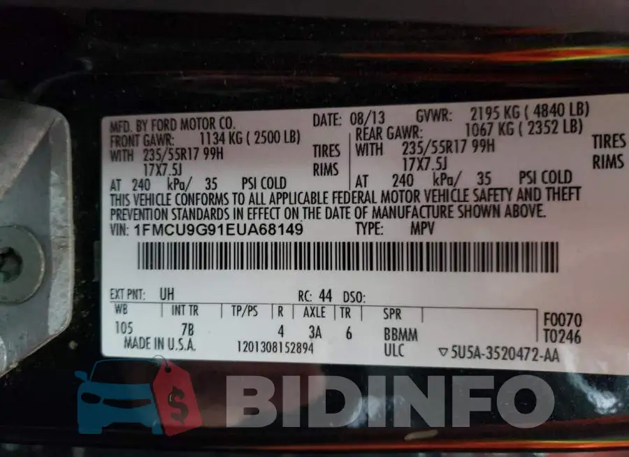1FMCU9G91EUA68149 Photo# 14