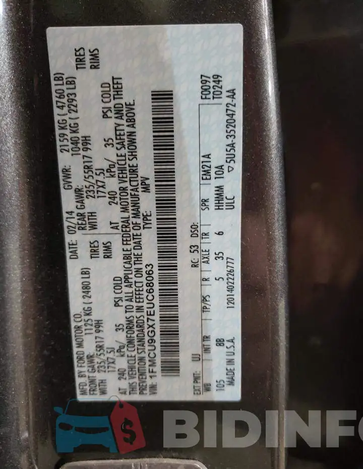 1FMCU9GX7EUC68063 Photo# 13