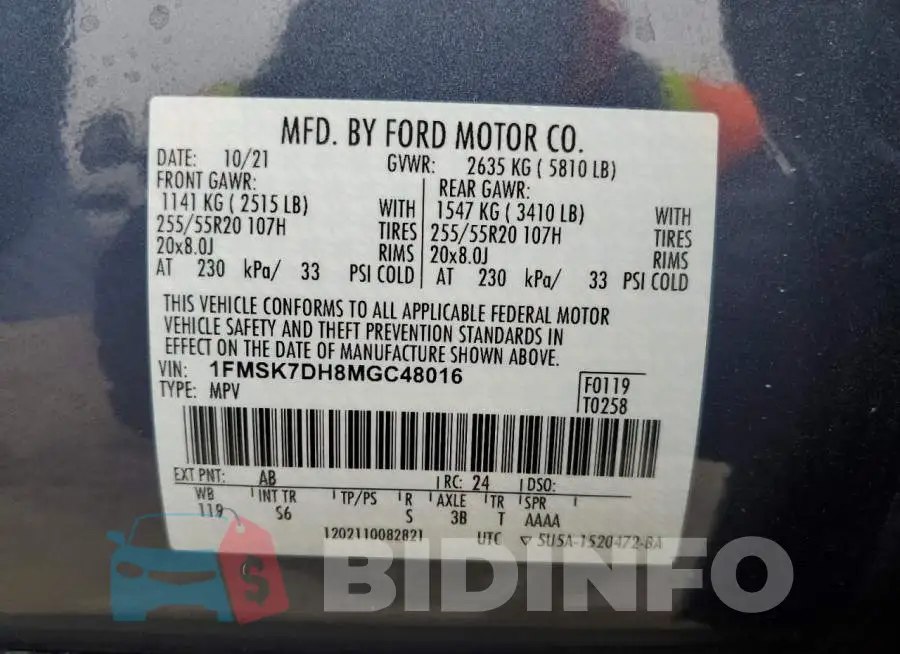 1FMSK7DH8MGC48016 Photo# 13