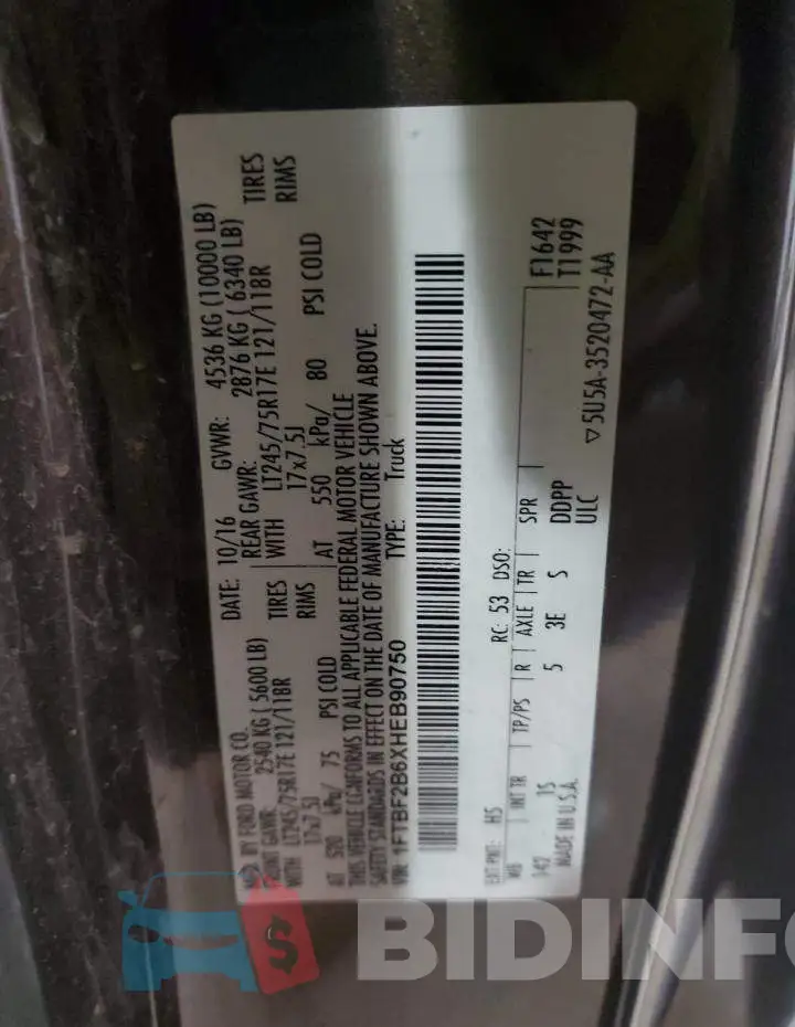 1FTBF2B6XHEB90750 Photo# 12