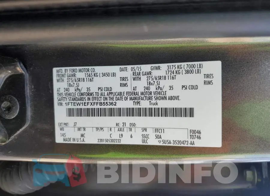 1FTEW1EFXFFB55362 Photo# 10