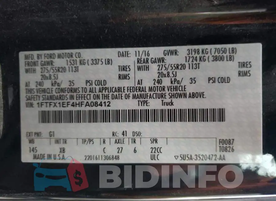 1FTFX1EF4HFA08412 Photo# 12