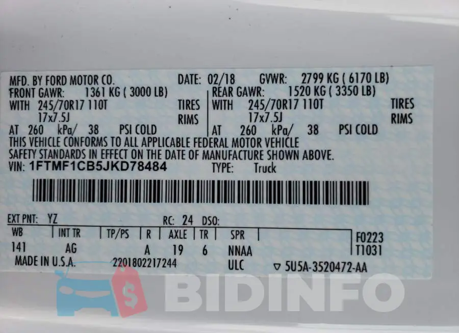 1FTMF1CB5JKD78484 Photo# 10