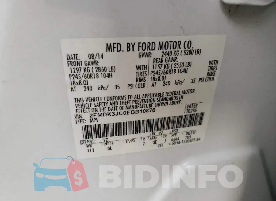 2FMDK3JC0EBB10876 Photo# 10