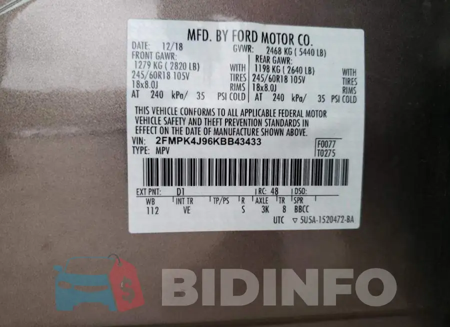 2FMPK4J96KBB43433 Photo# 13