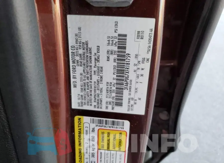 3FA6P0G7XFR181759 Photo# 12
