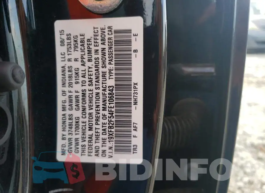 19XFB2F54FE106843 Photo# 10