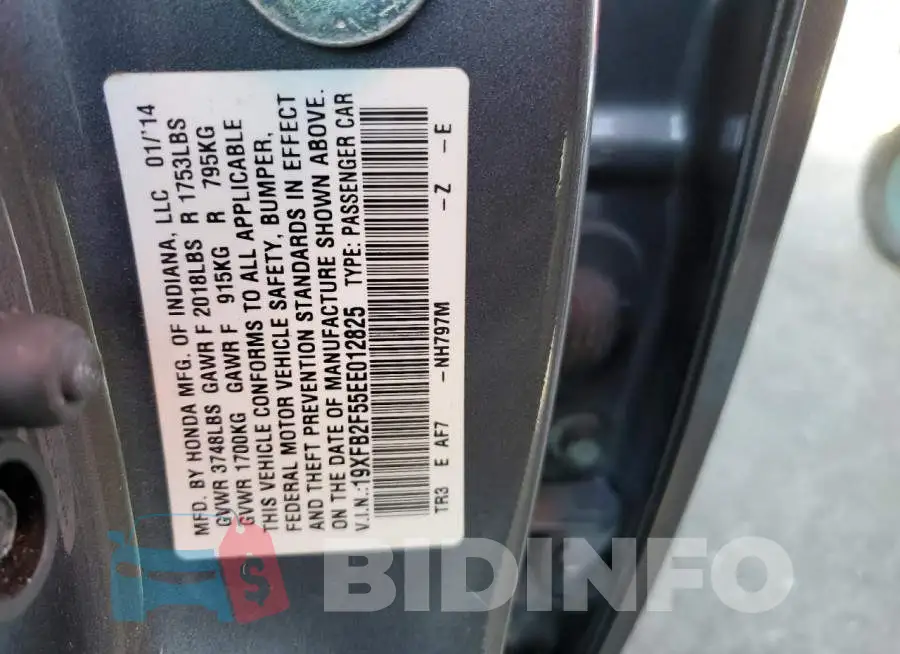 19XFB2F55EE012825 Photo# 12