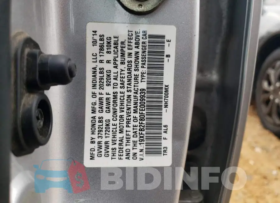 19XFB2F80FE009939 Photo# 10