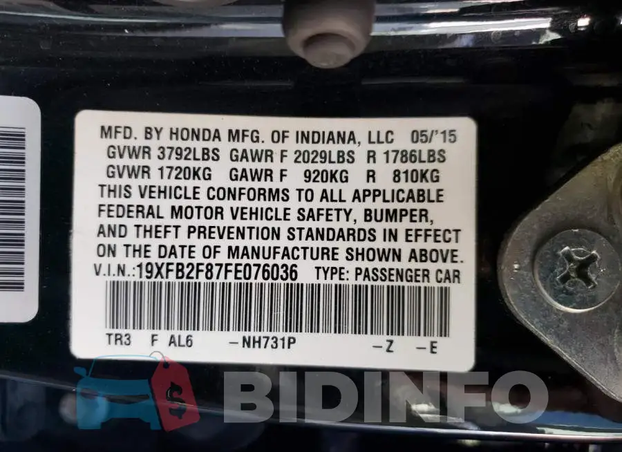 19XFB2F87FE076036 Photo# 10