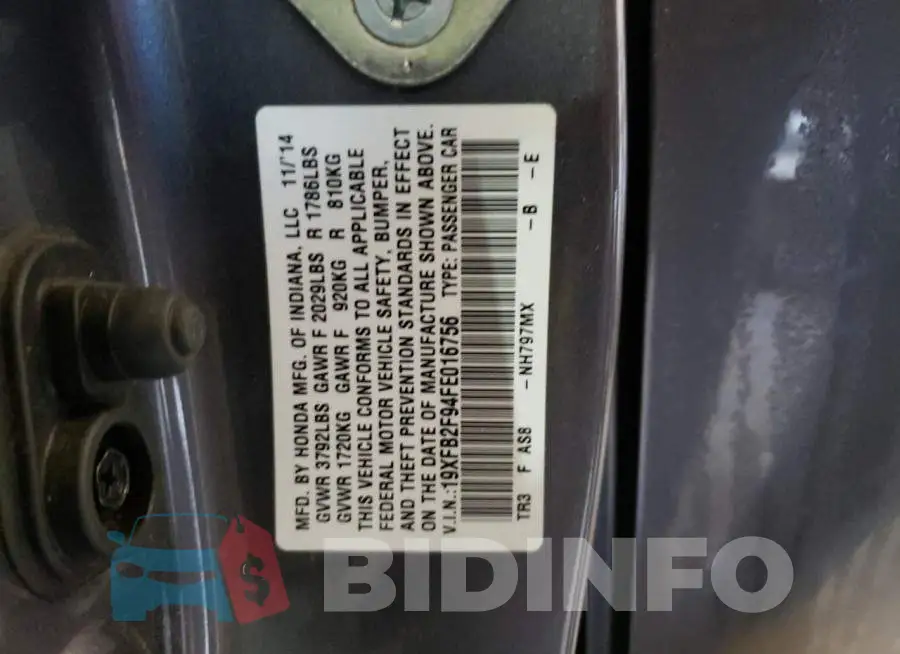 19XFB2F94FE016756 Photo# 10