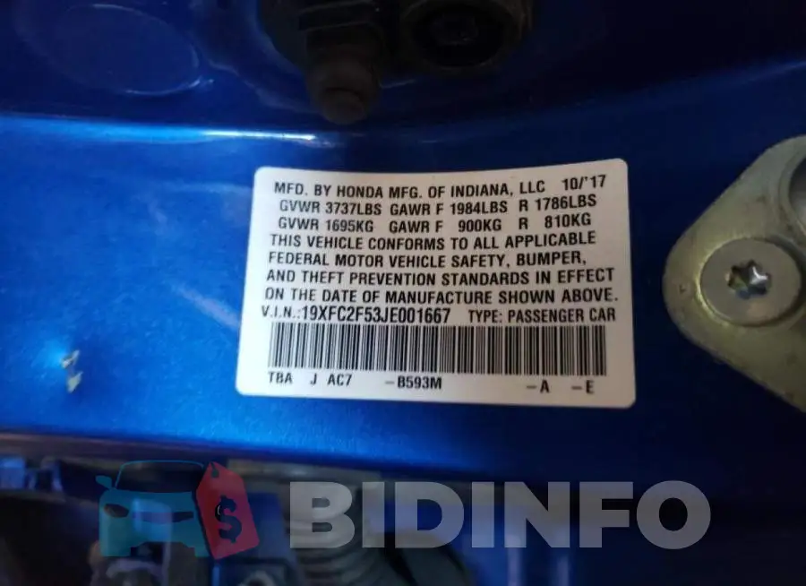 19XFC2F53JE001667 Photo# 13