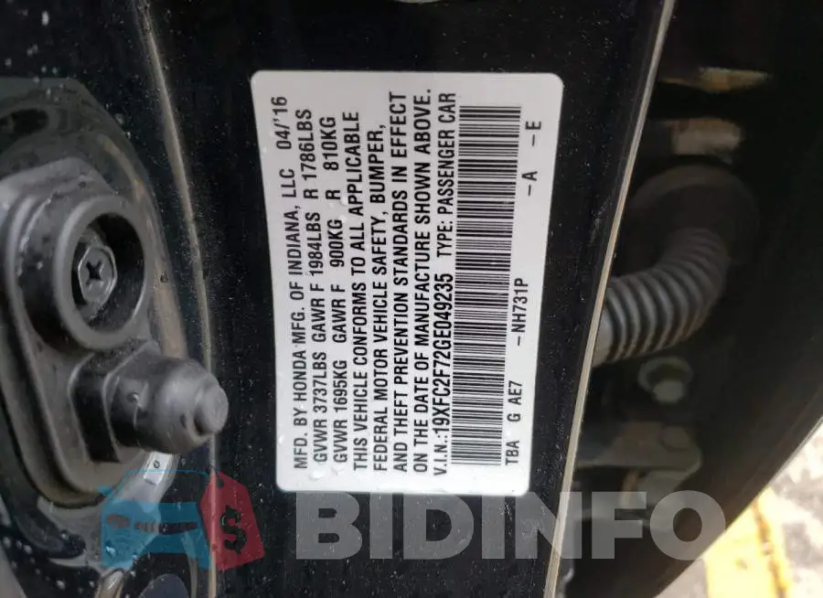 19XFC2F72GE049235 Photo# 10
