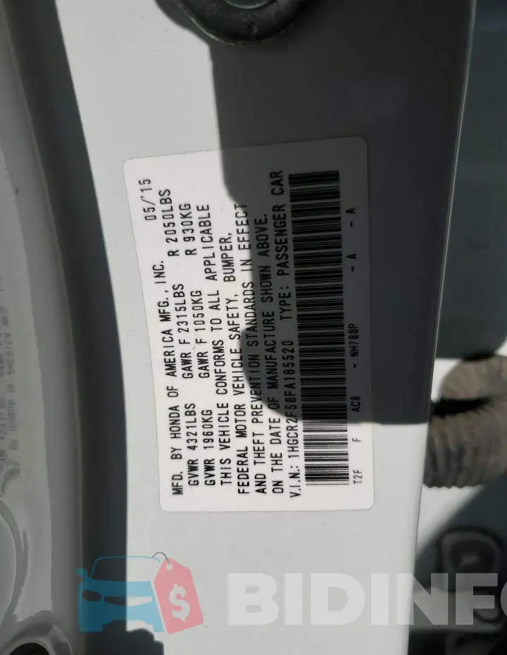 1HGCR2F58FA185520 Photo# 10
