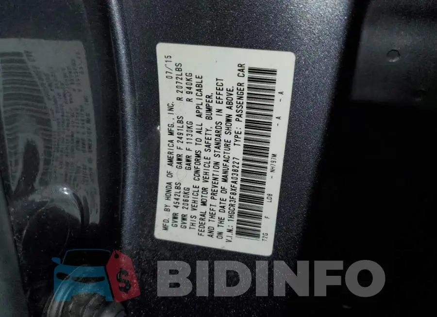 1HGCR3F8XFA038227 Photo# 12