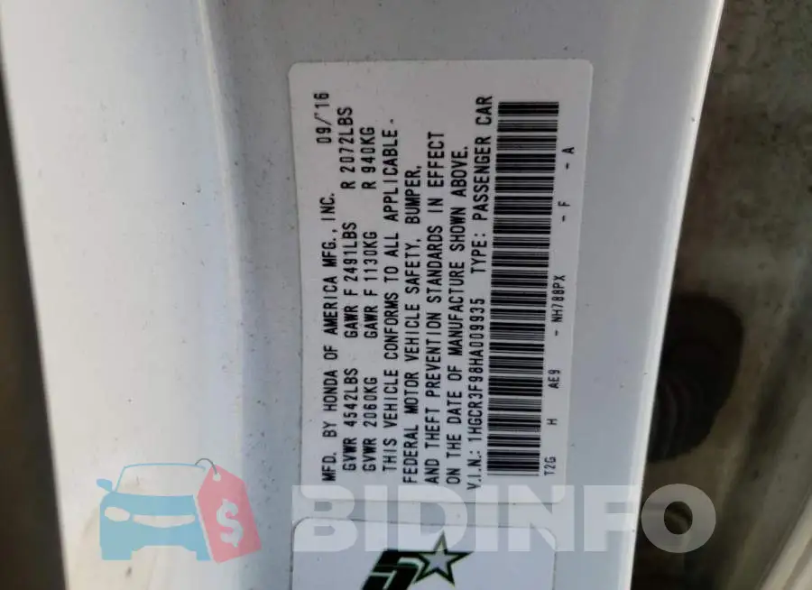 1HGCR3F98HA009935 Photo# 12