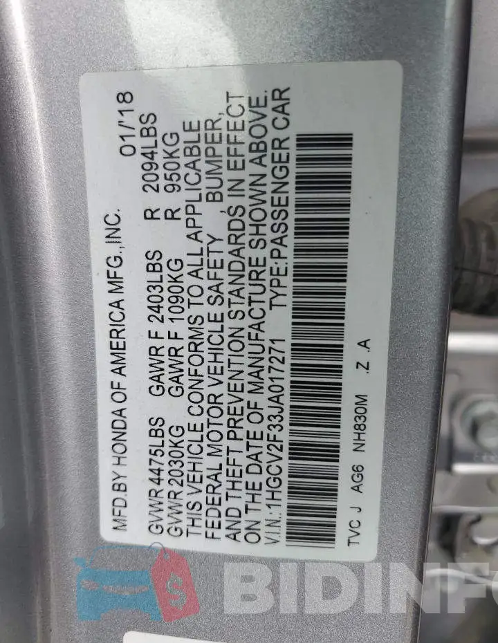 1HGCV2F33JA017271 Photo# 10