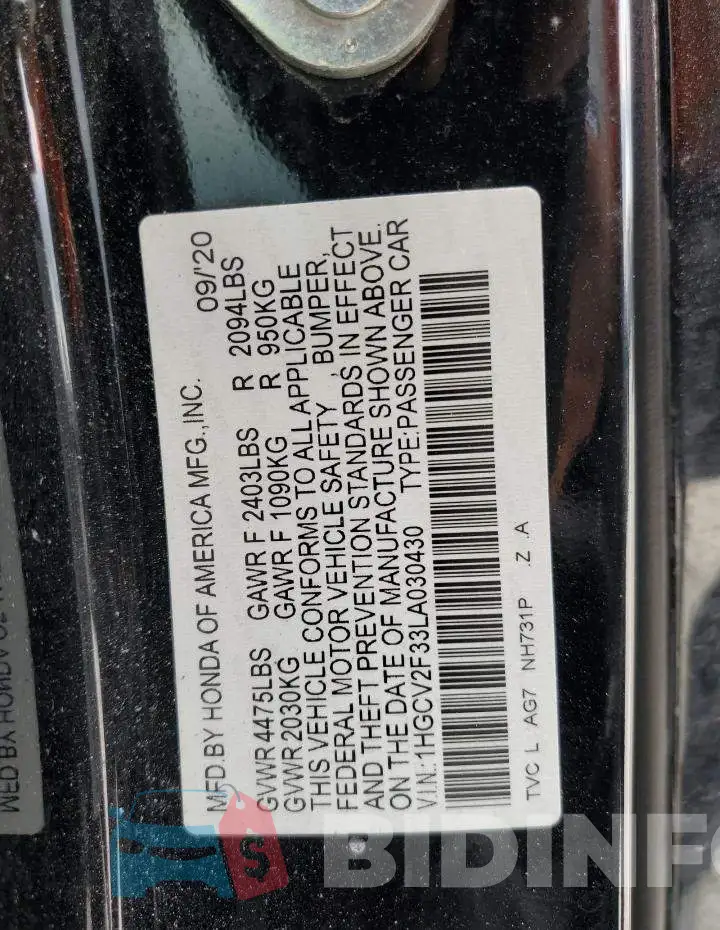1HGCV2F33LA030430 Photo# 12