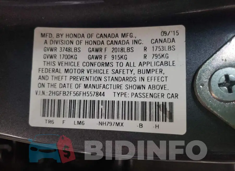 2HGFB2F56FH557844 Photo# 10