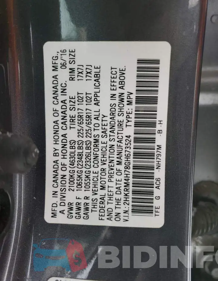 2HKRM4H78GH673524 Photo# 13