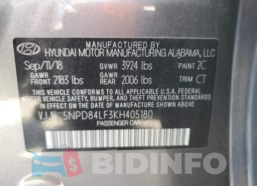 5NPD84LF3KH405180 Photo# 10
