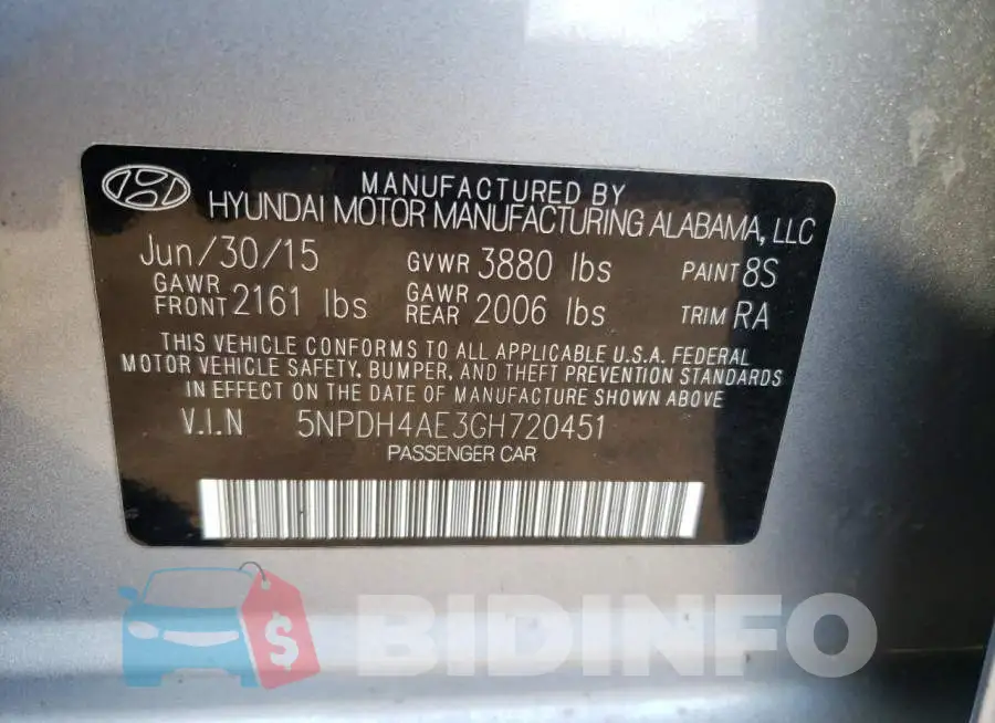 5NPDH4AE3GH720451 Photo# 10