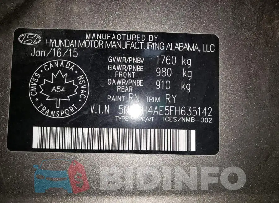 5NPDH4AE5FH635142 Photo# 12