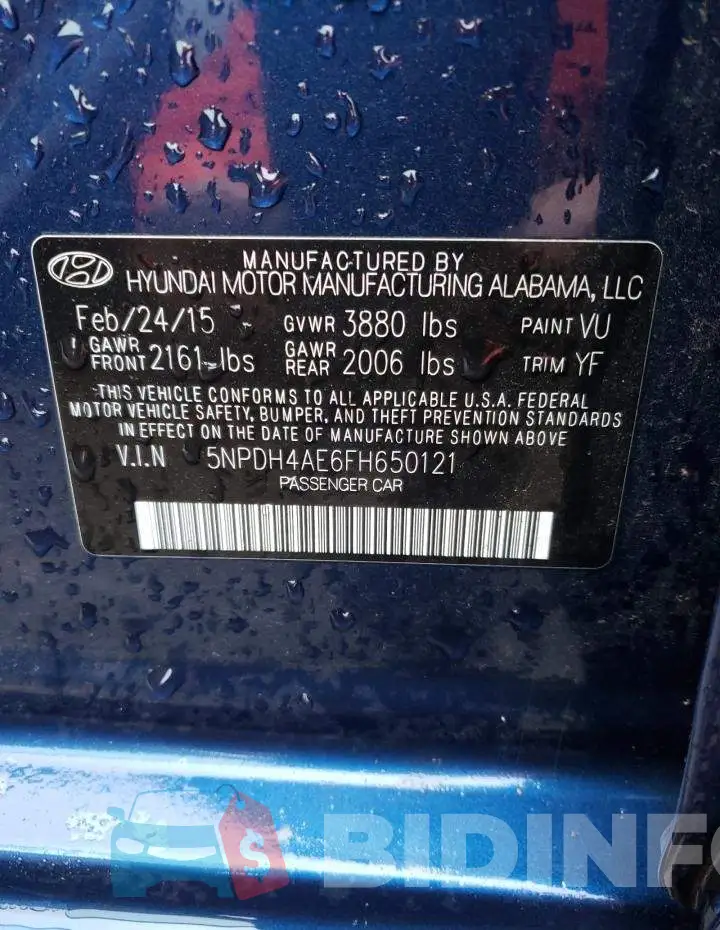5NPDH4AE6FH650121 Photo# 13