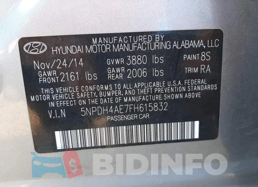 5NPDH4AE7FH615832 Photo# 12