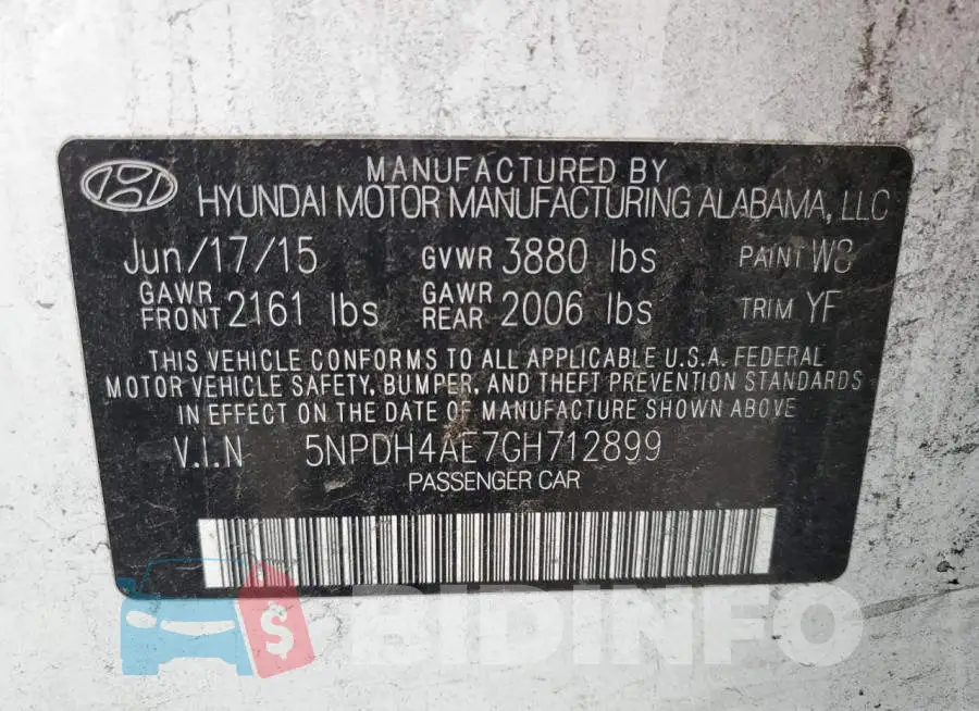 5NPDH4AE7GH712899 Photo# 12