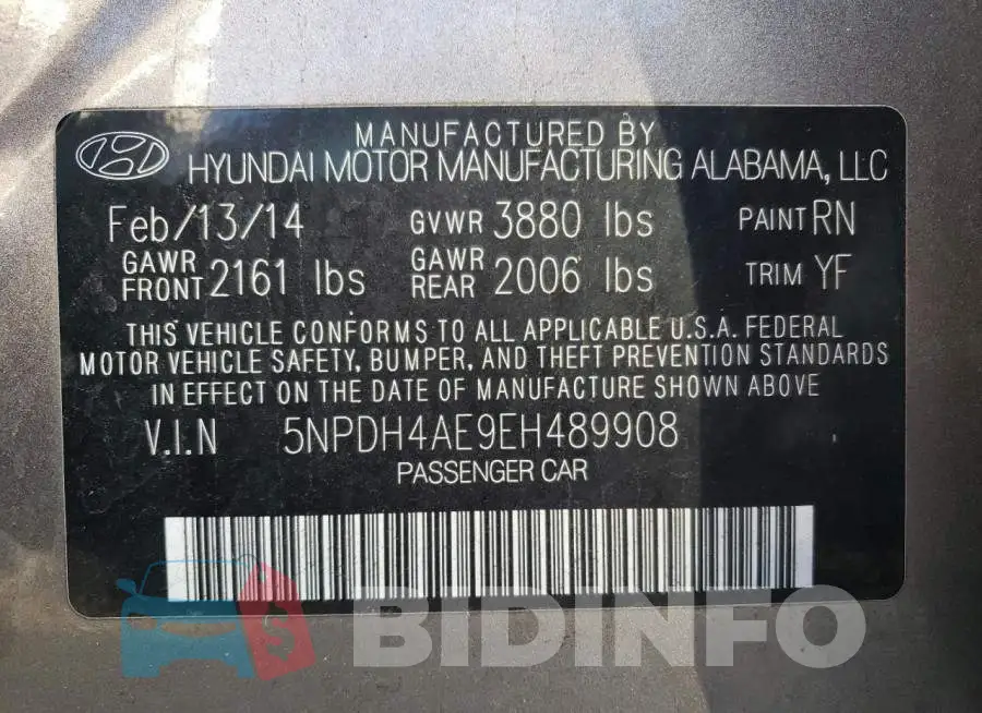 5NPDH4AE9EH489908 Photo# 12