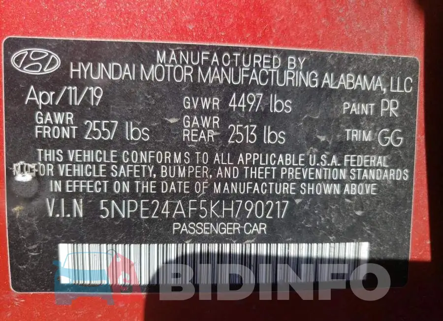 5NPE24AF5KH790217 Photo# 12