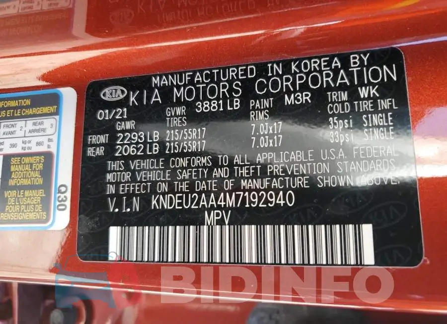 KNDEU2AA4M7192940 Photo# 10