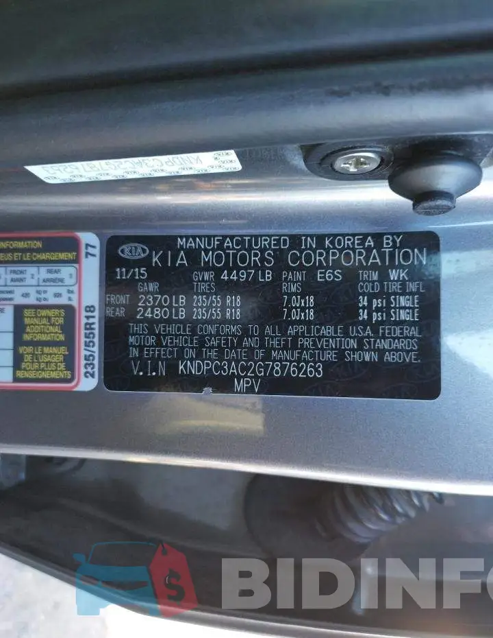 KNDPC3AC2G7876263 Photo# 13